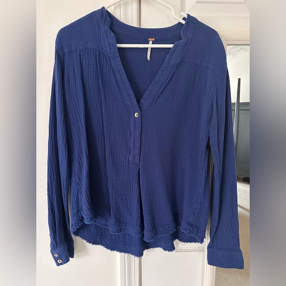 FREE PEOPLE Royal Blue Popover Gauze Top